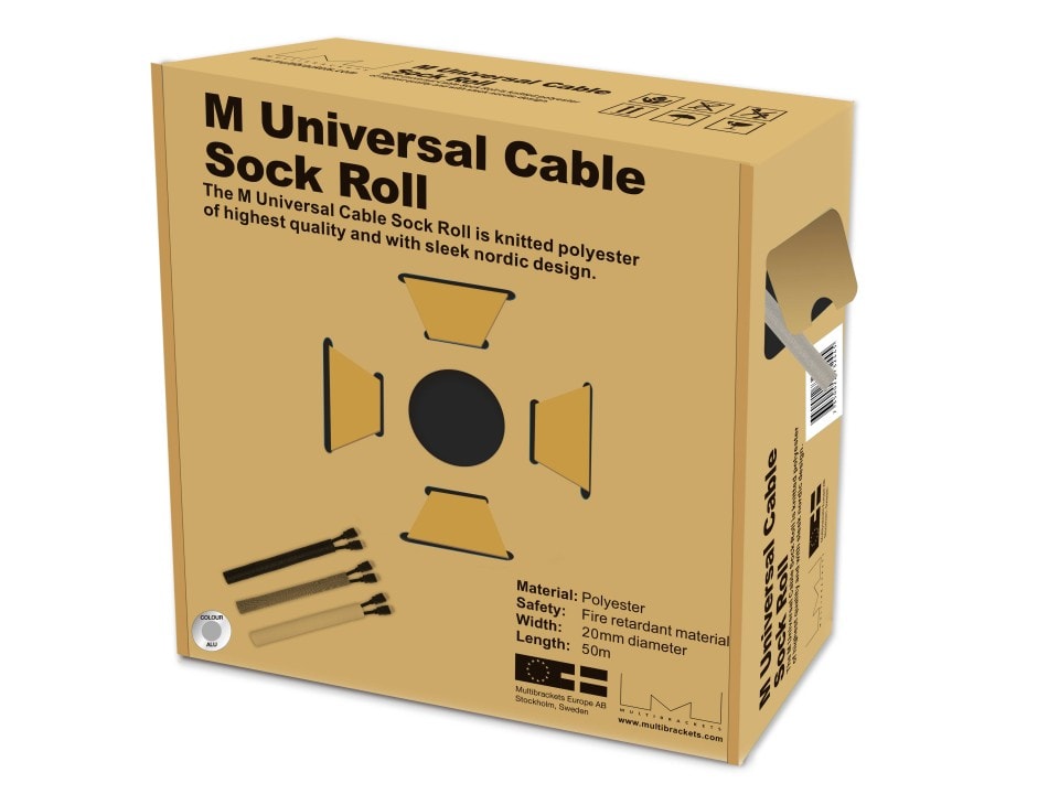 M Universal Cable Sock Roll Silver 20mm-W 50m-L